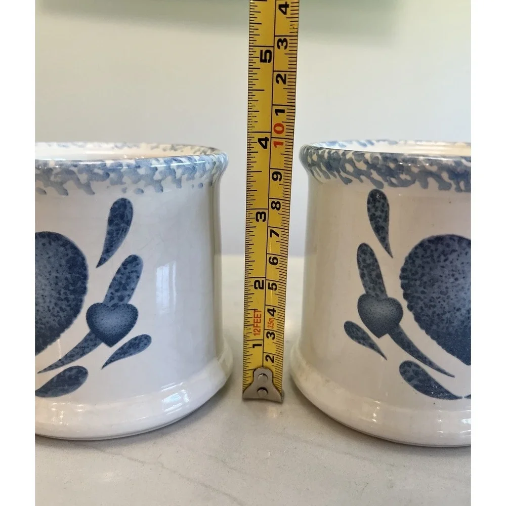 Corelle Blue Hearts Stoneware Kitchen Canisters Cottagecore Grannycore Vtg